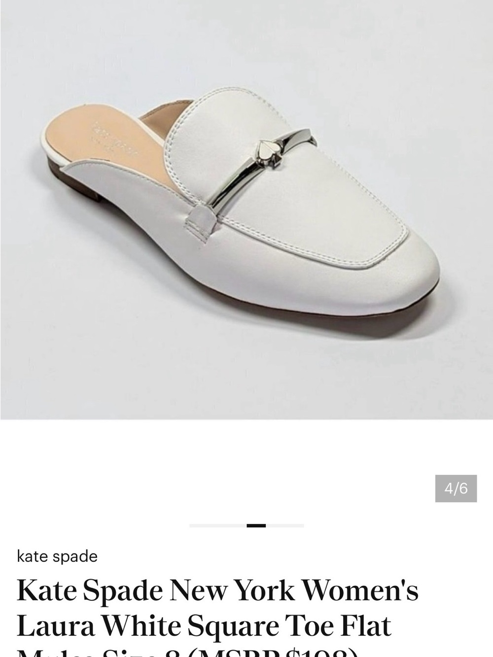 Kate Spade New York White Leather Square Toe Laura Mule - Picture 3 of 3